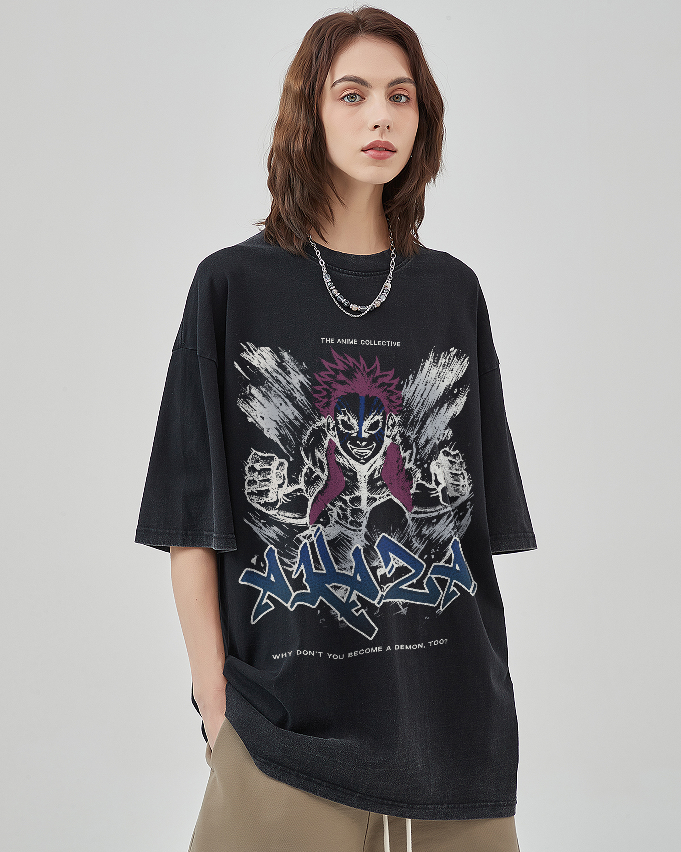 Akaza Vintage Oversized T-Shirt | Demon Slayer