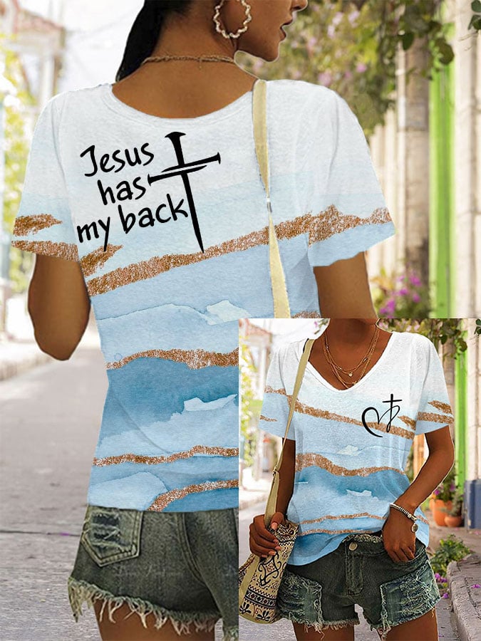 Women's Faith Print Casual V-Neck T-Shirt