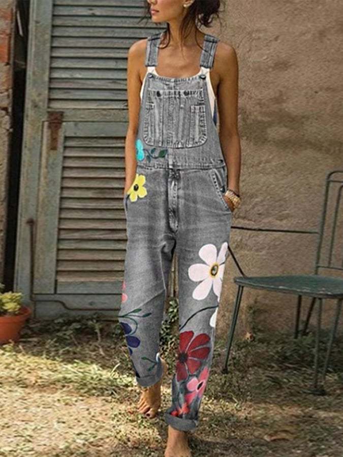 ð¸HOT SALEð¸Women's Floral Print Denim Overalls