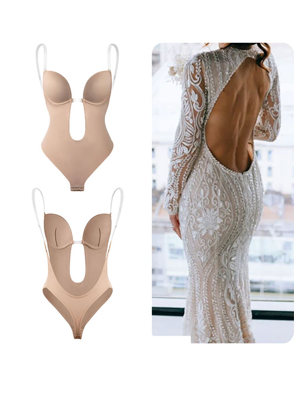 Deep V backless belly corset evening dress shapewear invisible straps