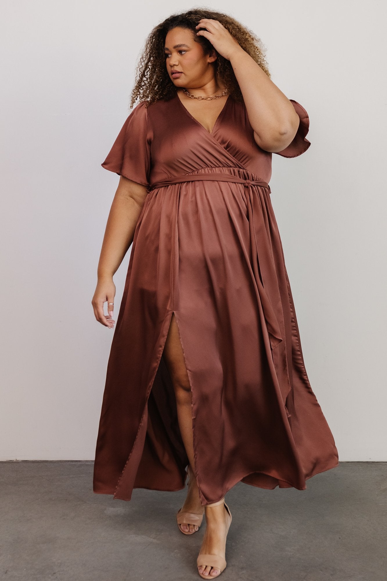 Sicily Satin Maxi Dress | Rust