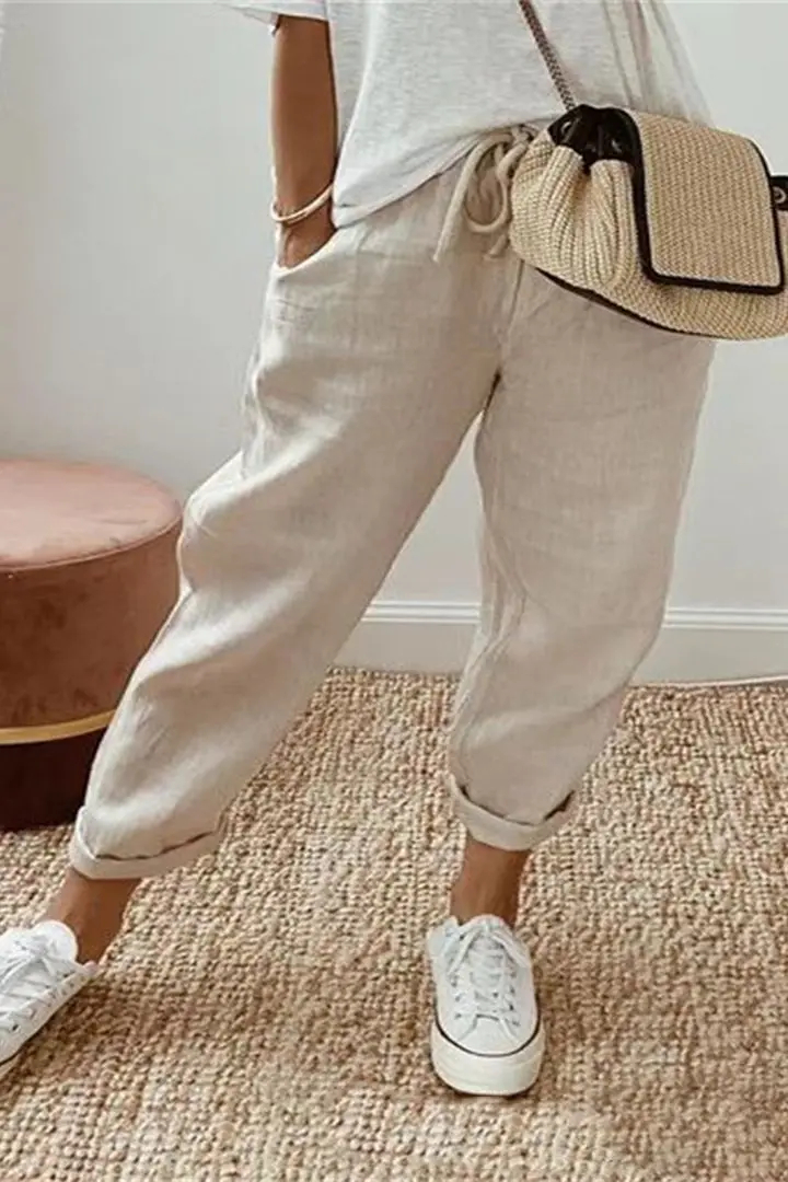 Pantaloni casual dama din bumbac si in, disponibili in multe culori