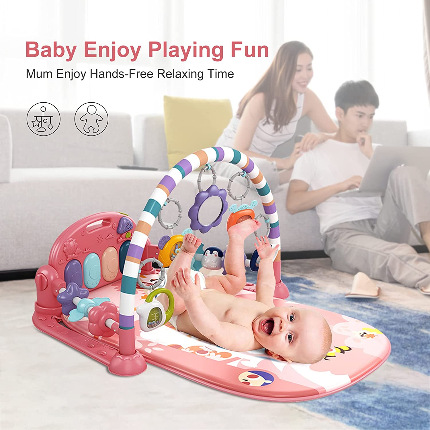 Baby Play Mat Baby Gym,Funny Play Piano Tummy Time Baby Activity Gym M
