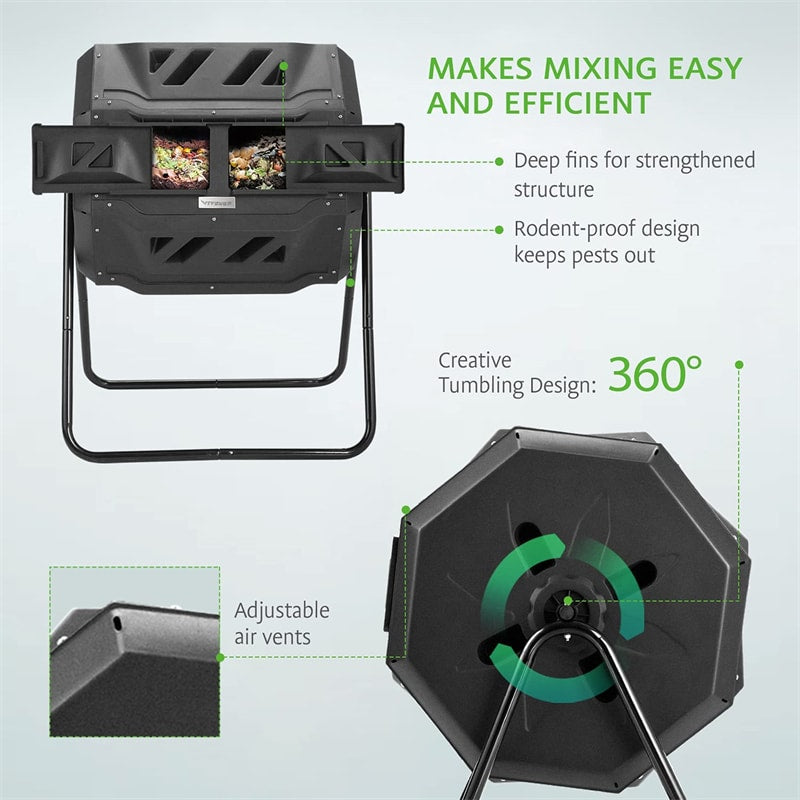 43 Gallon Outdoor Dual Rotating Chamber Compost Tumbler