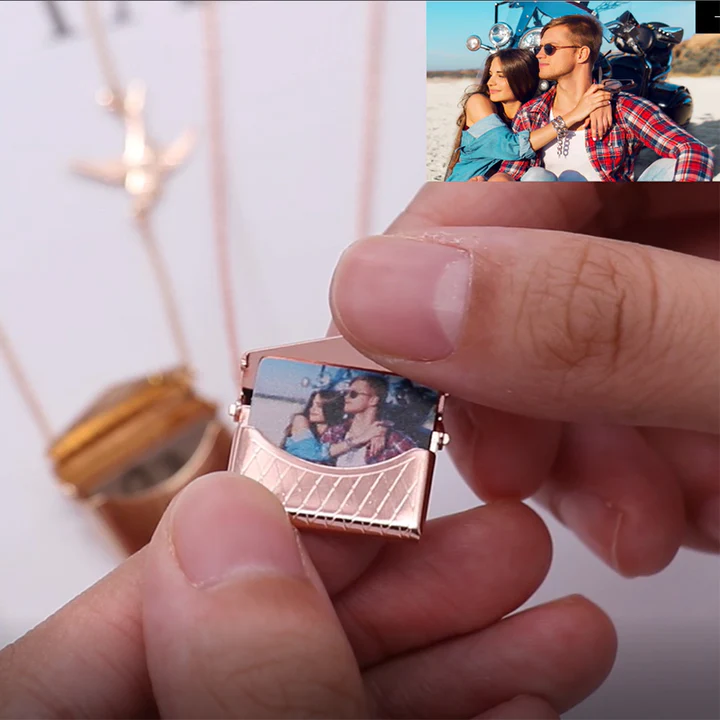 Personalized Photo Envelope Necklace with Bird