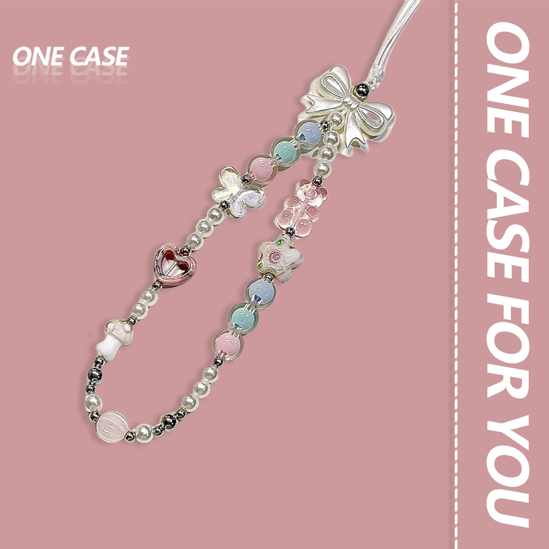 Sweet Heart With Flower And Bear Mobile Phone Chain Key Chain-ONECASE.STUDIO