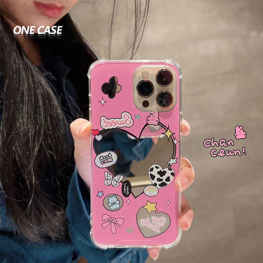 Y2K Sweet Love Pink Mirror iPhone Case-ONECASE.STUDIO