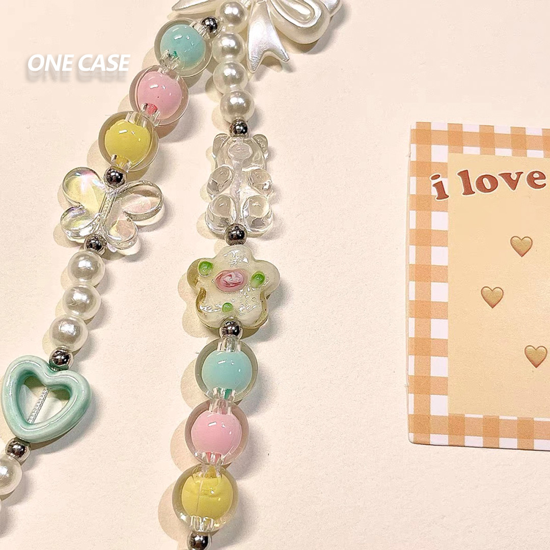 Sweet Heart With Flower And Bear Mobile Phone Chain Key Chain-ONECASE.STUDIO