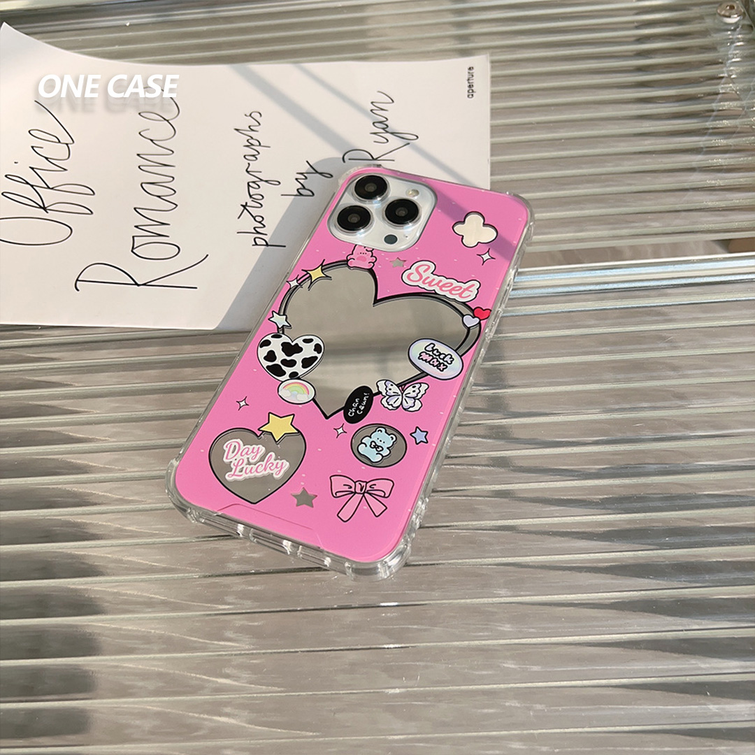 Y2K Sweet Love Pink Mirror iPhone Case-ONECASE.STUDIO
