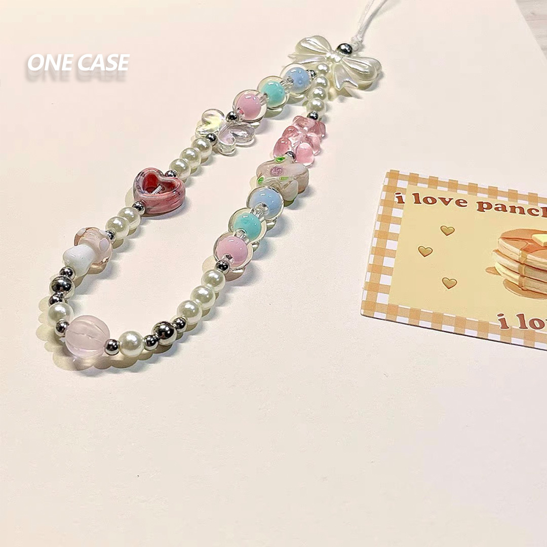 Sweet Heart With Flower And Bear Mobile Phone Chain Key Chain-ONECASE.STUDIO
