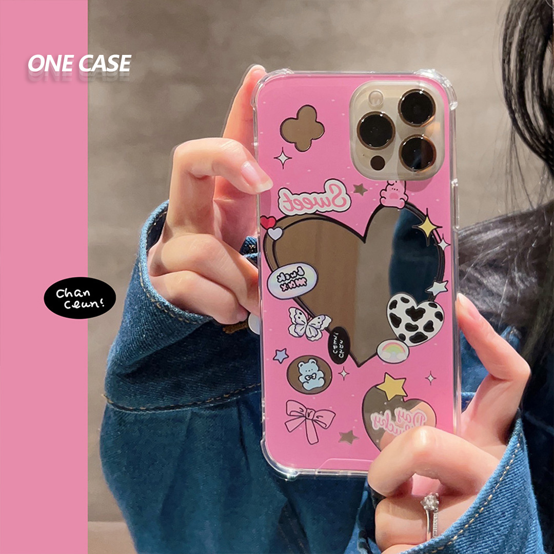Y2K Sweet Love Pink Mirror iPhone Case-ONECASE.STUDIO