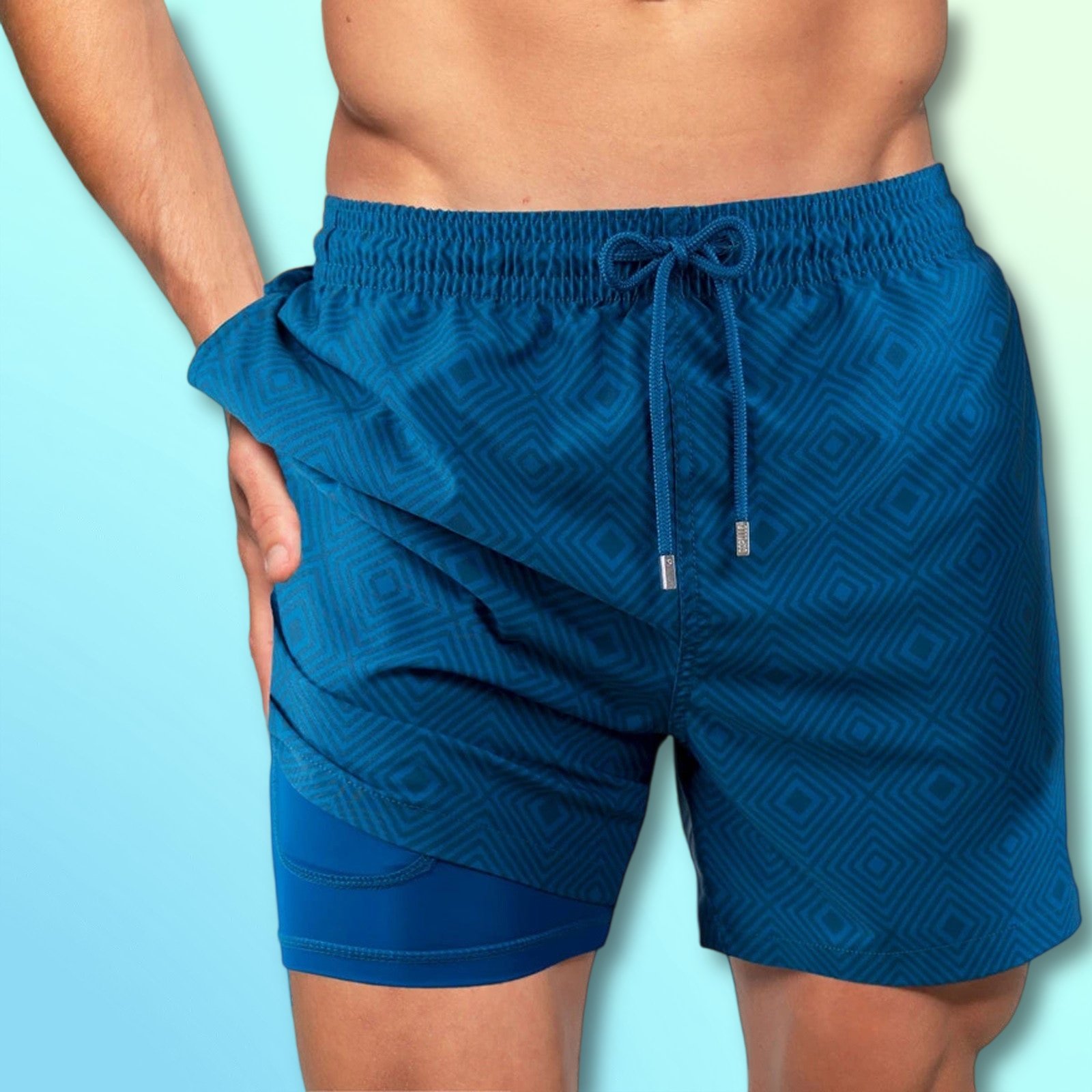 Mystery Square -Mens Swim Trunks with Compression Liner