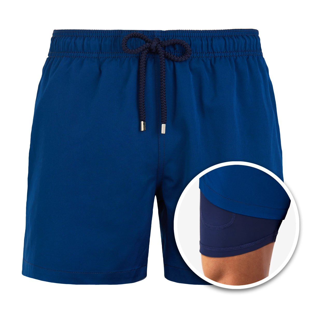 Navy Blue-Mens Swim Trunks with Compression Liner