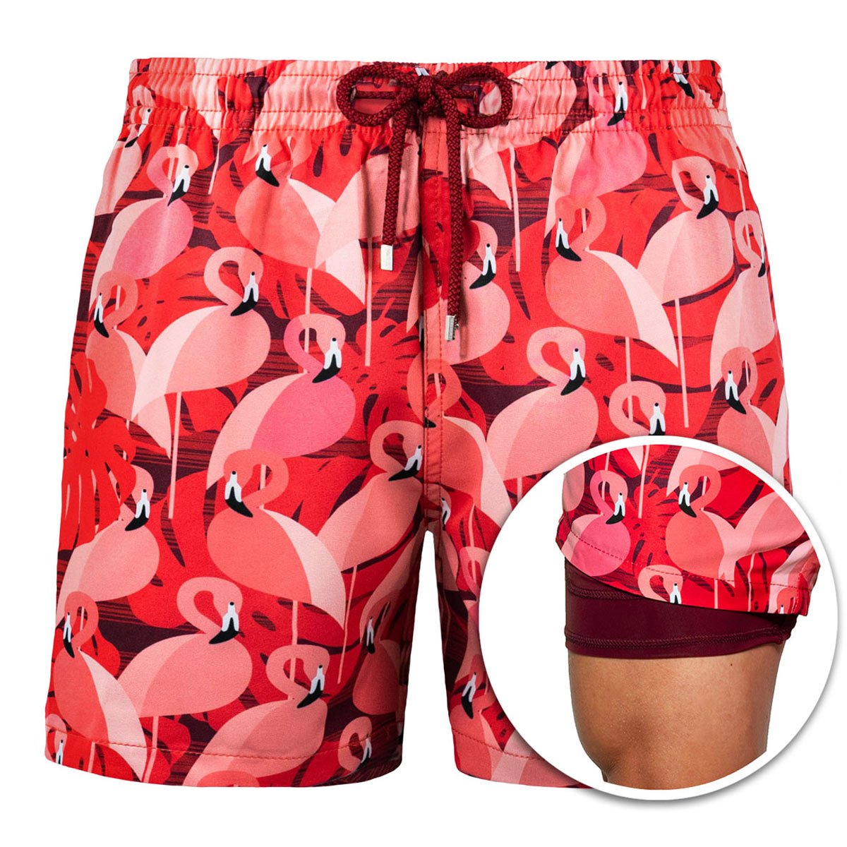 The Pink Flamingos - Mens Swim Trunks with Compression Liner