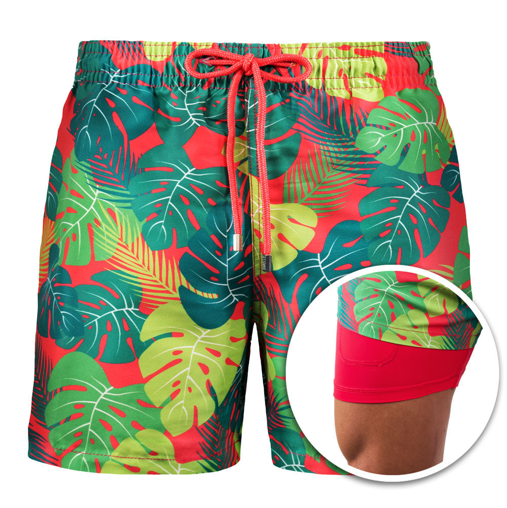 Tropical Crush - Mens Swim Trunks with Compression Liner