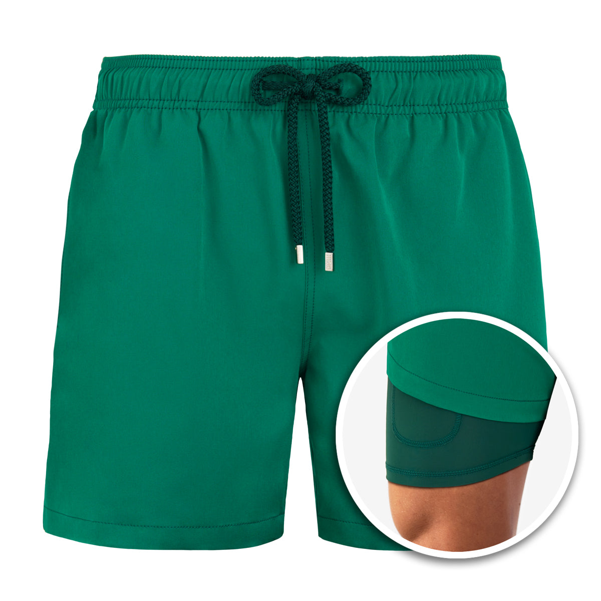 Emerald-Mens Swim Trunks with Compression Liner