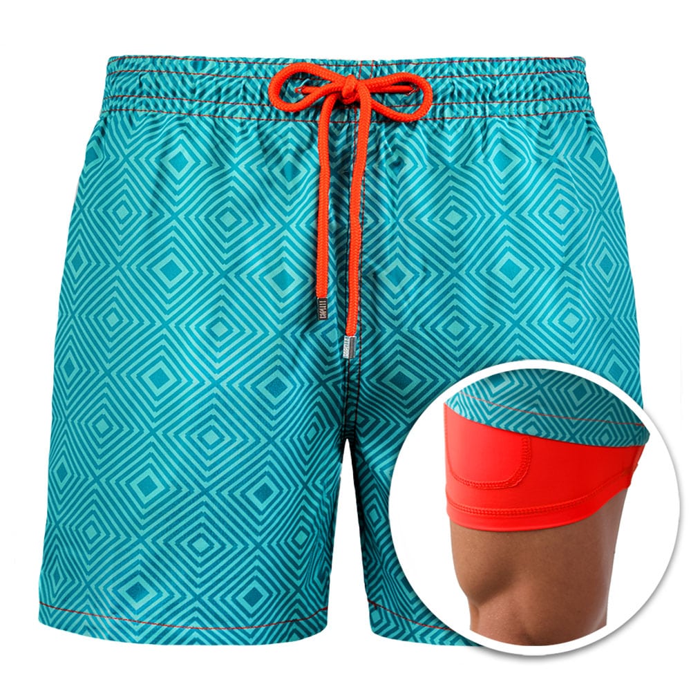 Coral Illusion - Mens Swim Trunks with Compression Liner