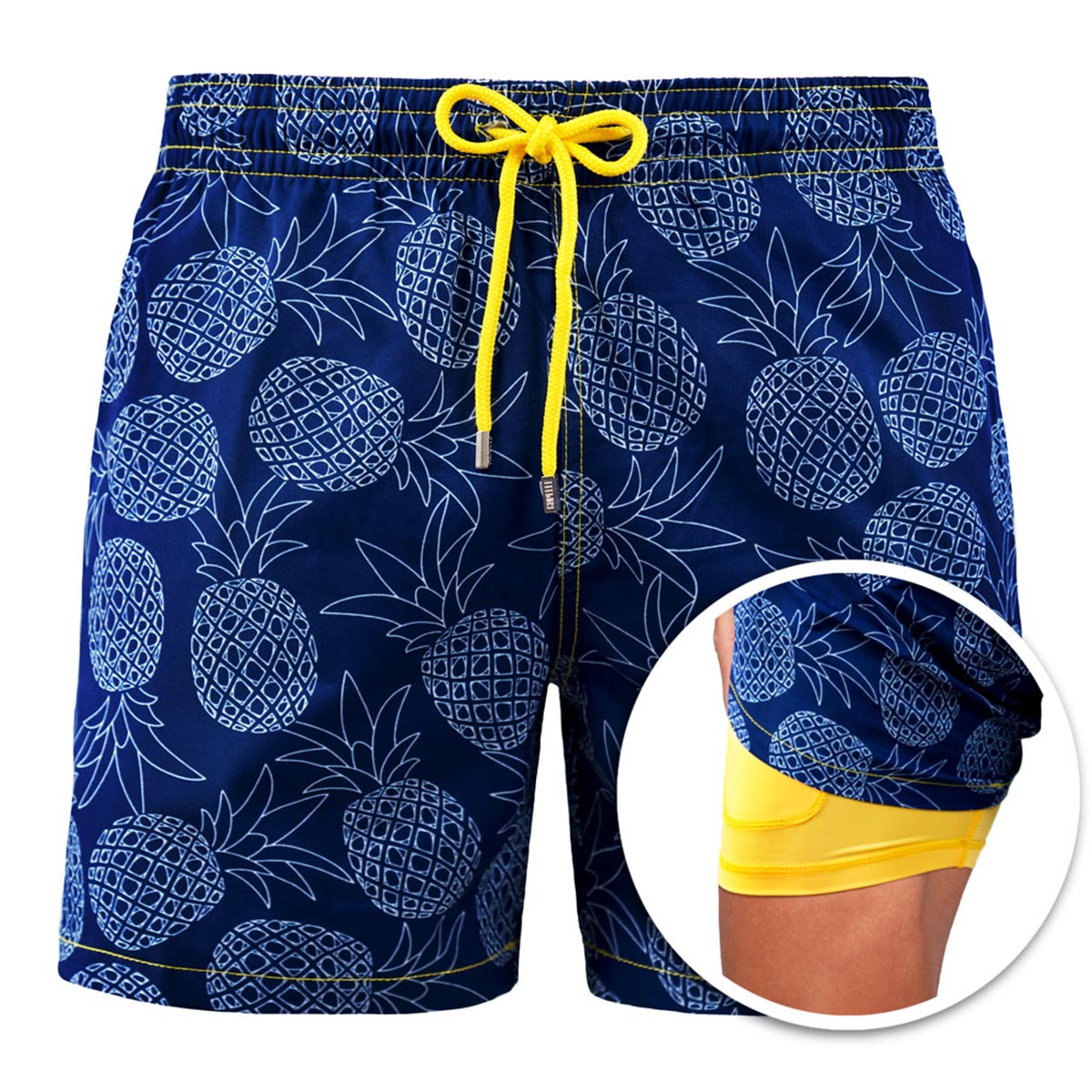 Blue Pineapple - Mens Swim Trunks with Compression Liner