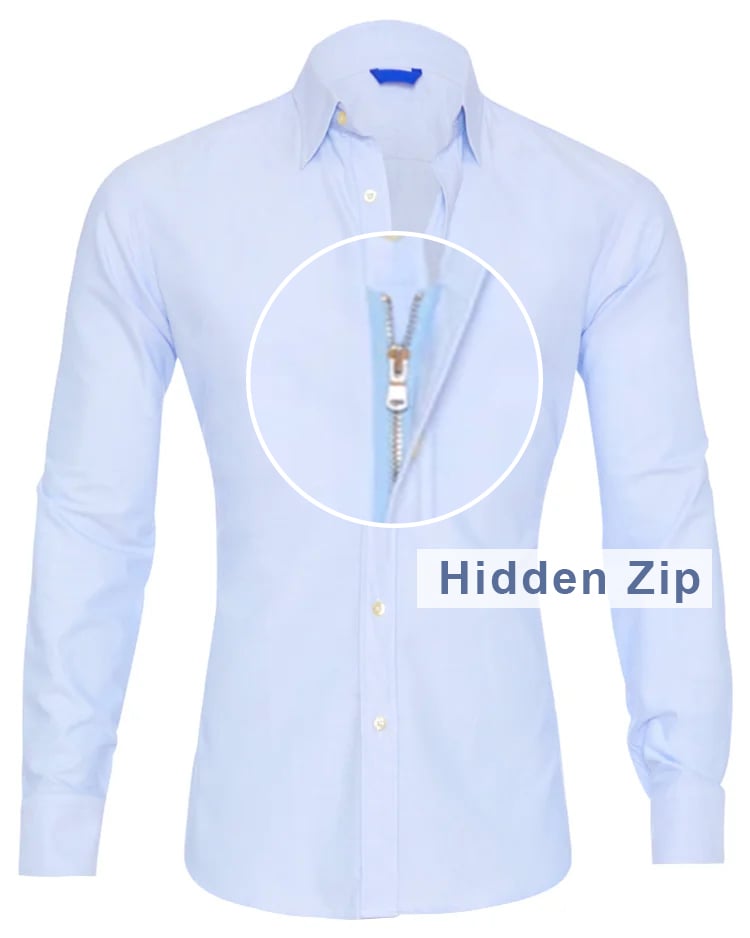 Men's Long Sleeve  Oxford Stretch Zip Shirt-Light Blue
