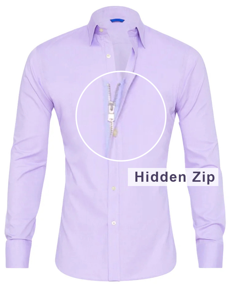 Men's Long Sleeve  Oxford Stretch Zip Shirt-Lavender