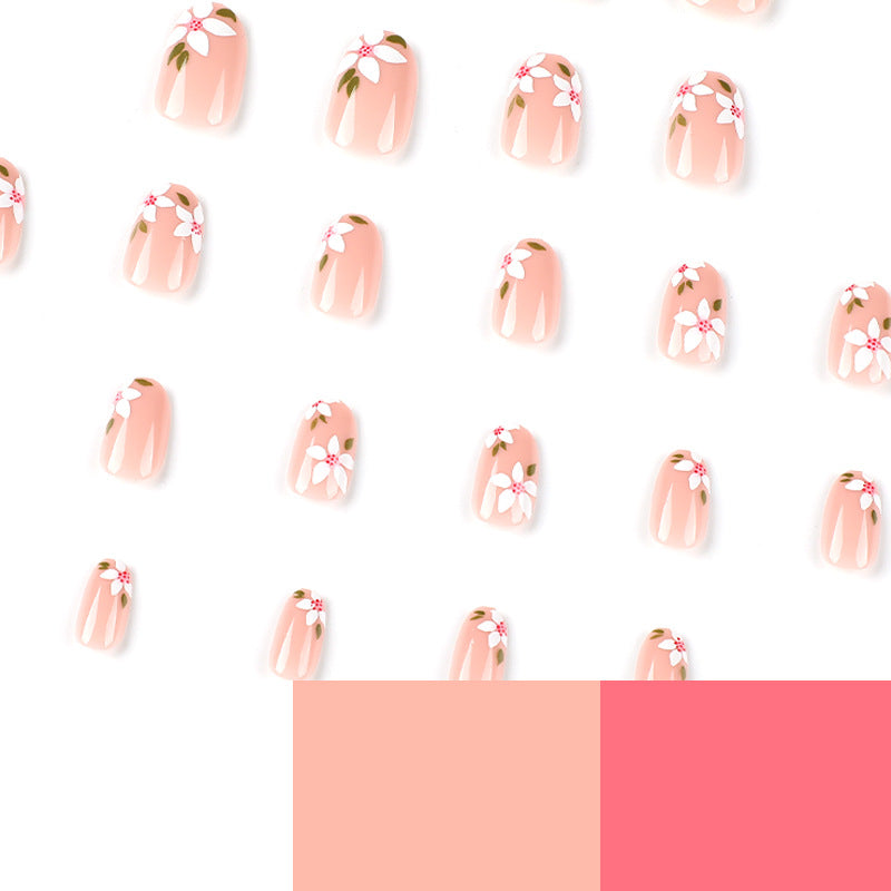 S75 Meat pink flower almond short nail