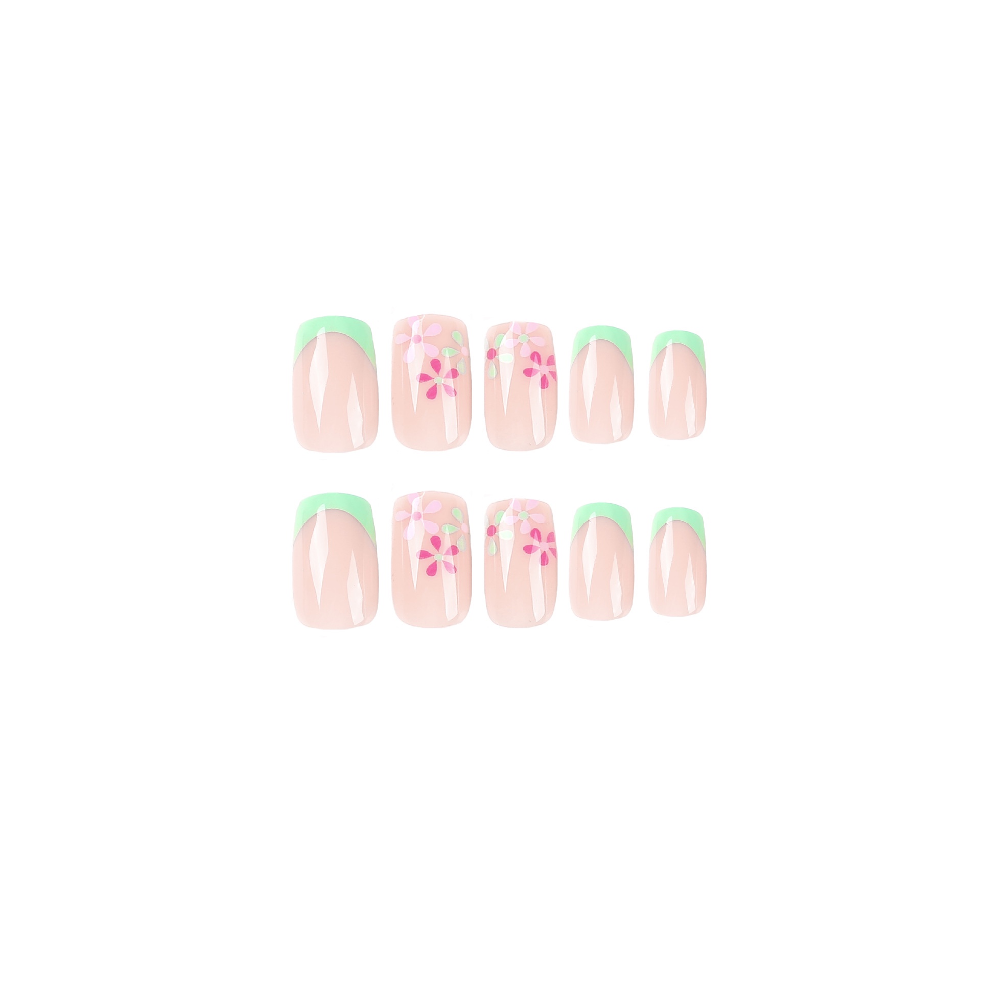 M109 Summer Green Flower medium nails