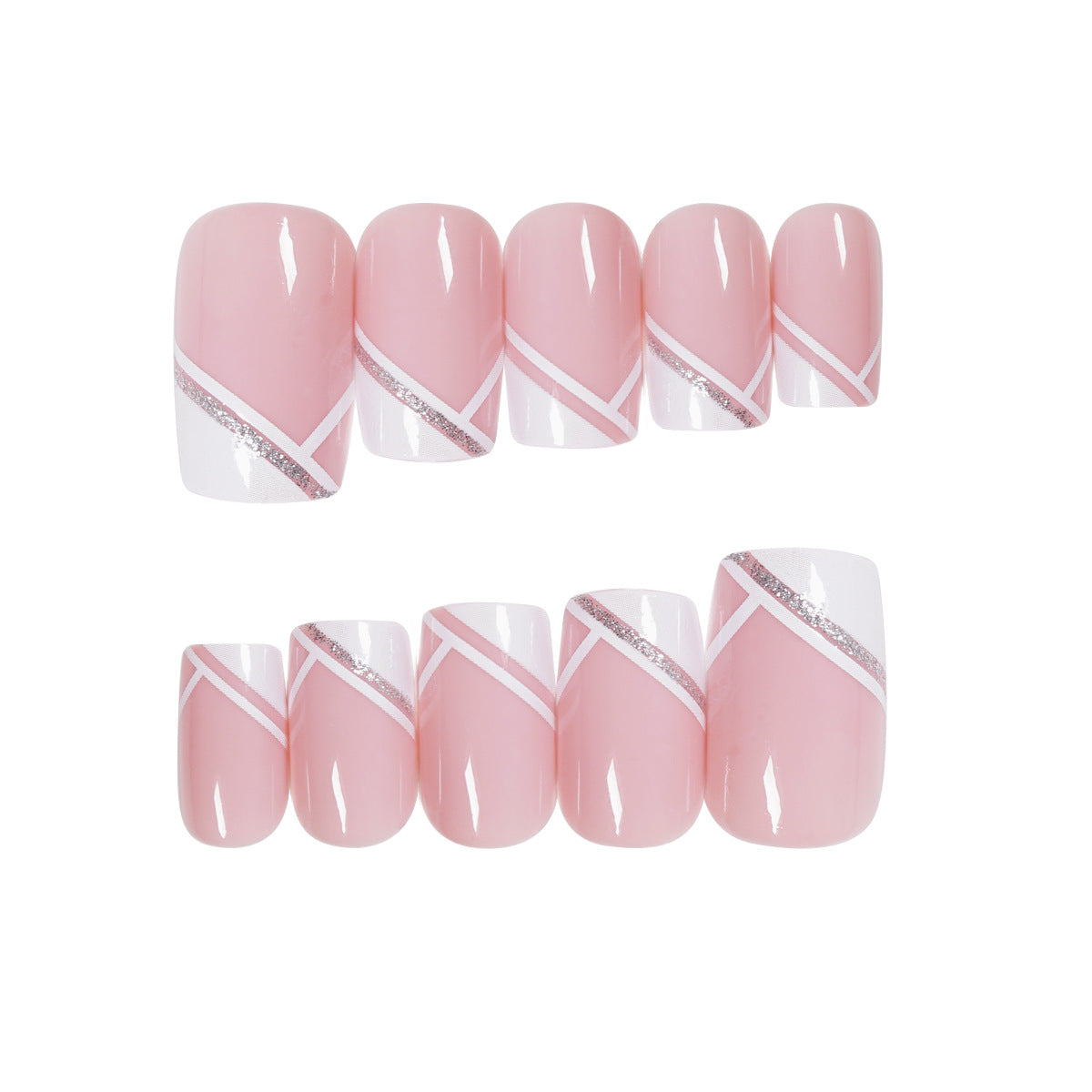 S37 Nude French with silver edge short nails