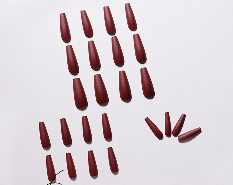 L14 Burgundy red Solid matte Long Nail