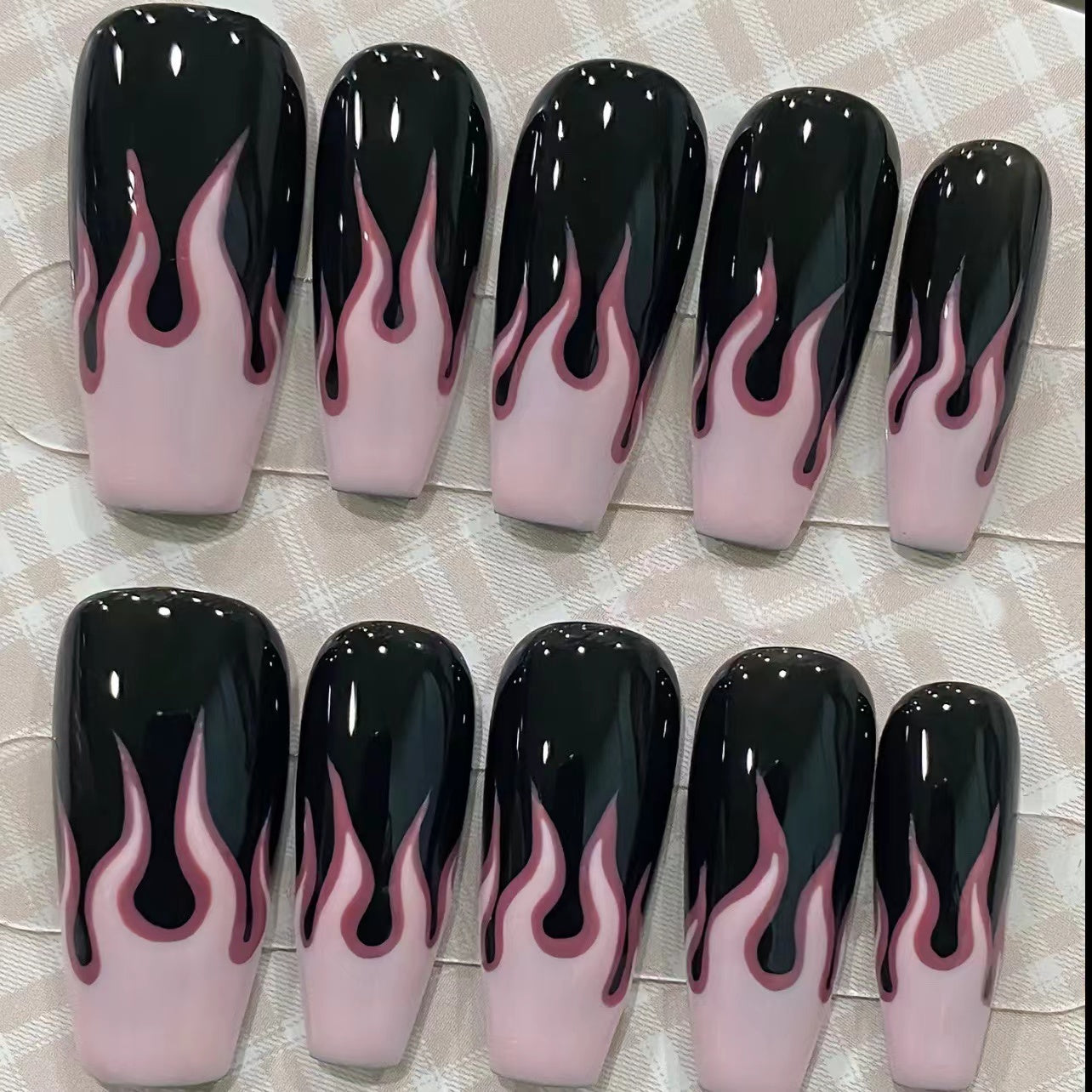H13 Blusher Handmade Coffin Nail Black Flame French