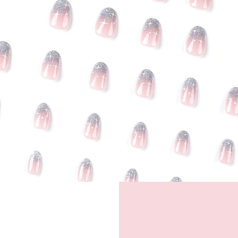 S86 Silver glitter French star almond short nail
