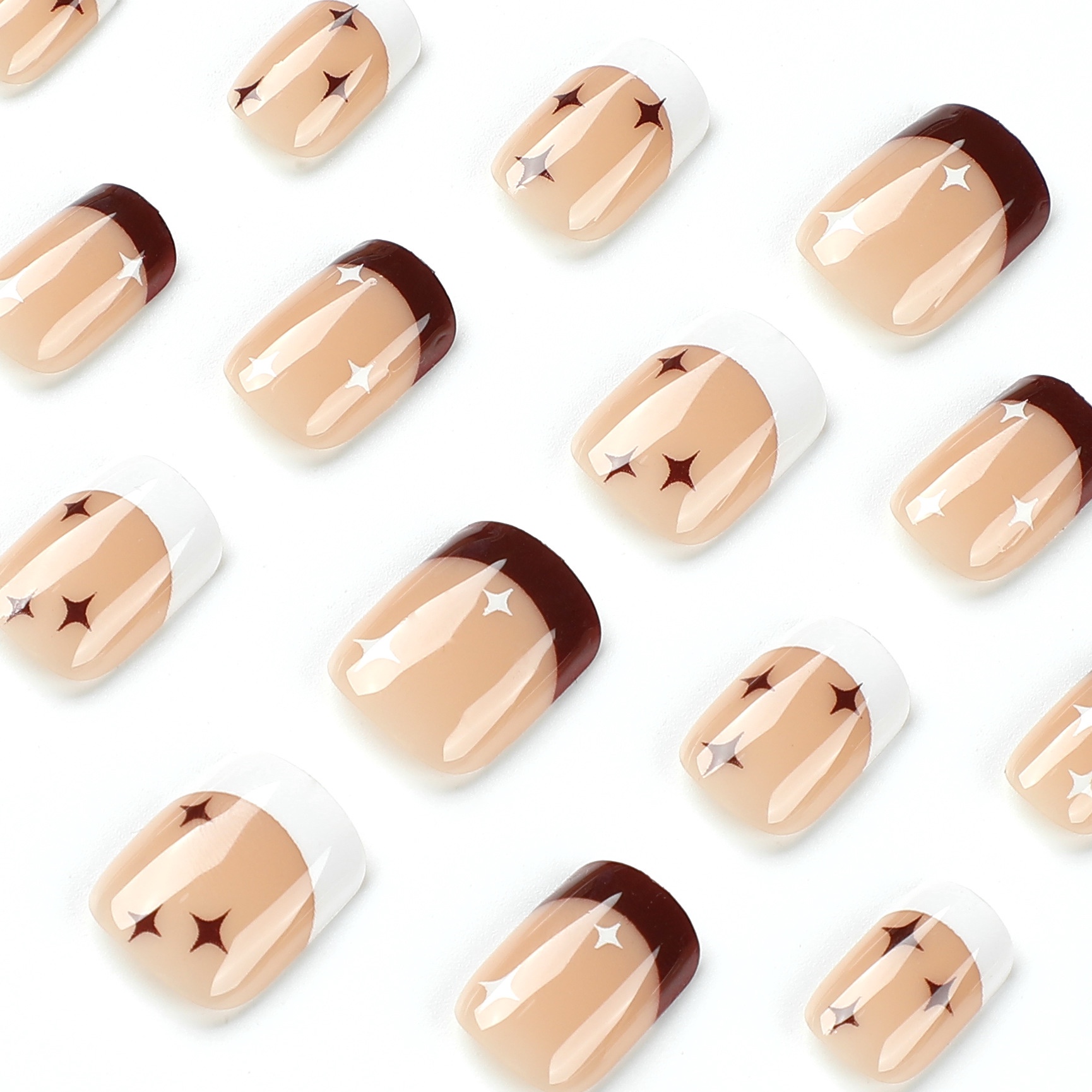 Wind red and White star Short Nails