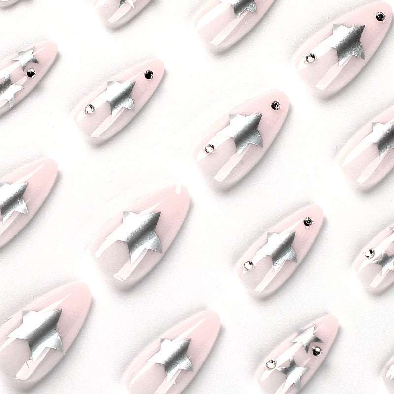 M84 Naked silver star almond medium nail