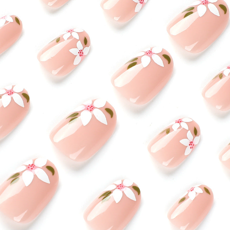 S75 Meat pink flower almond short nail