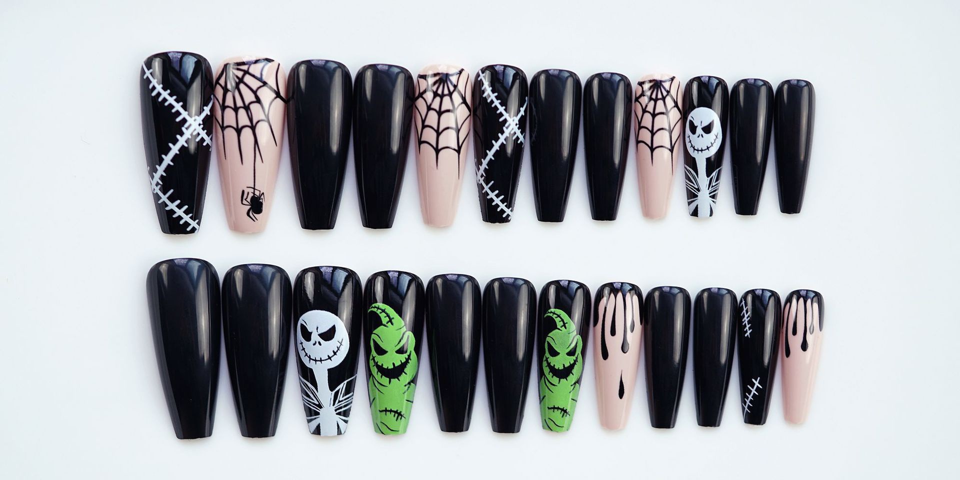 Green human skeleton Halloween Nails