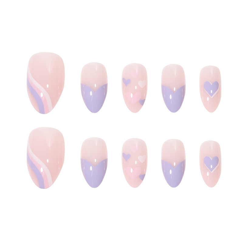 M92 pink&Purple love French almond meidum nail