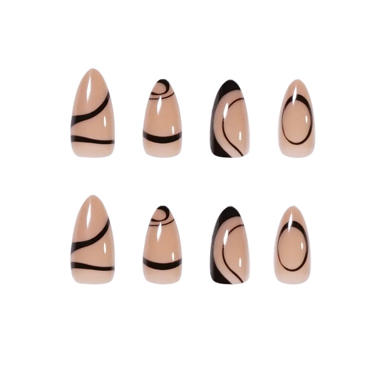 M7 Minimalist Black Lines Almond Medium Nail