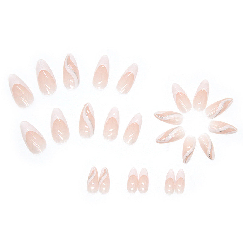 M18 White Ribbon With Glitter Almond Medium Nail