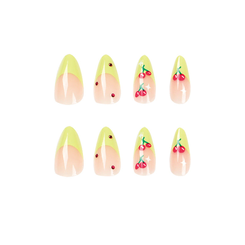M64 grass green cherry French medium nails