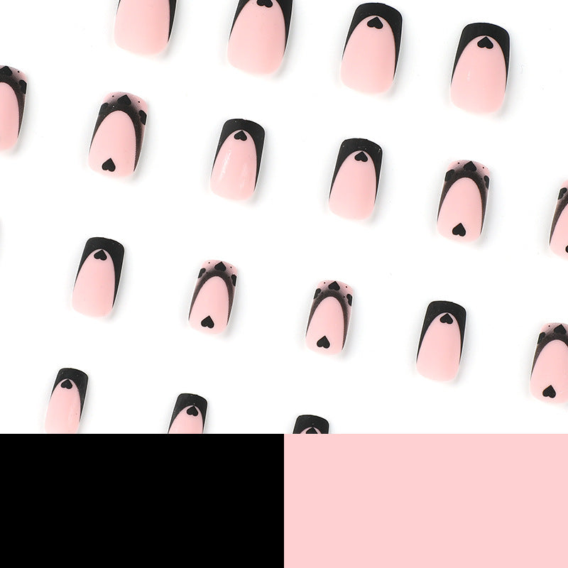 M79 Frosted Gradient French Black Heart Square medium nail