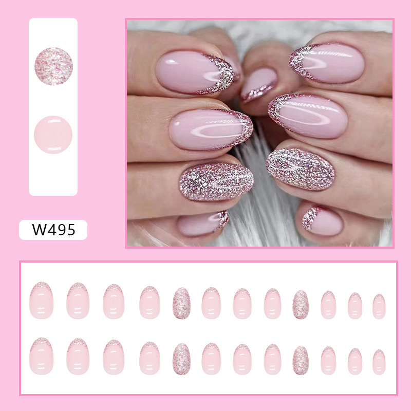 S85 Nude Pink Shimmer French Almond short nail