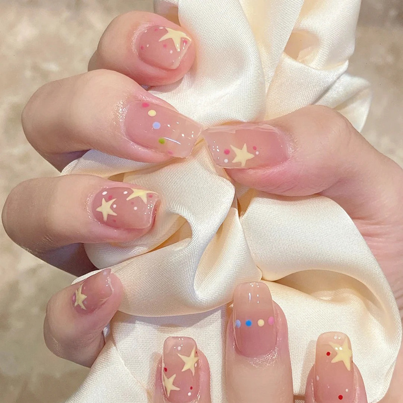 S20 Nude star dot square Short Nail