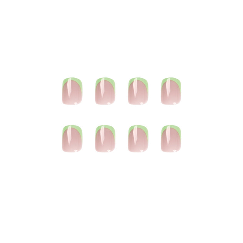 S40 Nude grass green French short nails