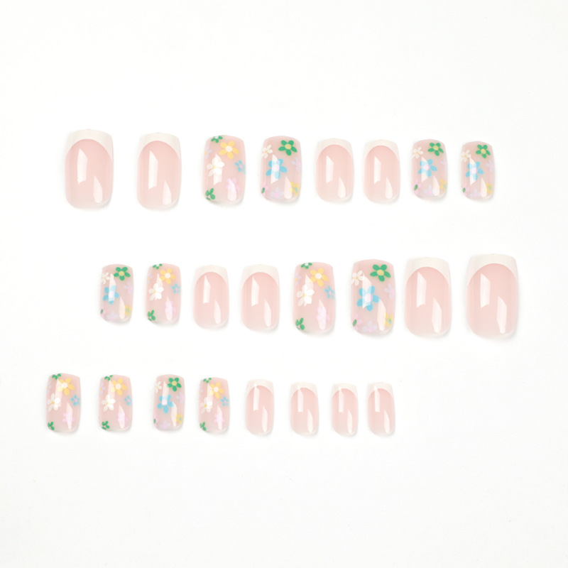 S50 Rainbow flower French tip square short nails