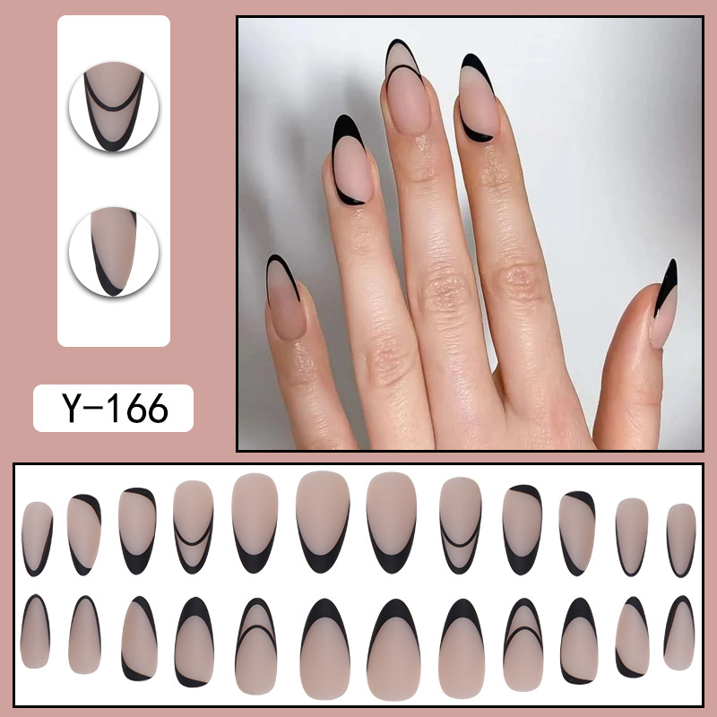 M102 Black frosted line Almond medium nail
