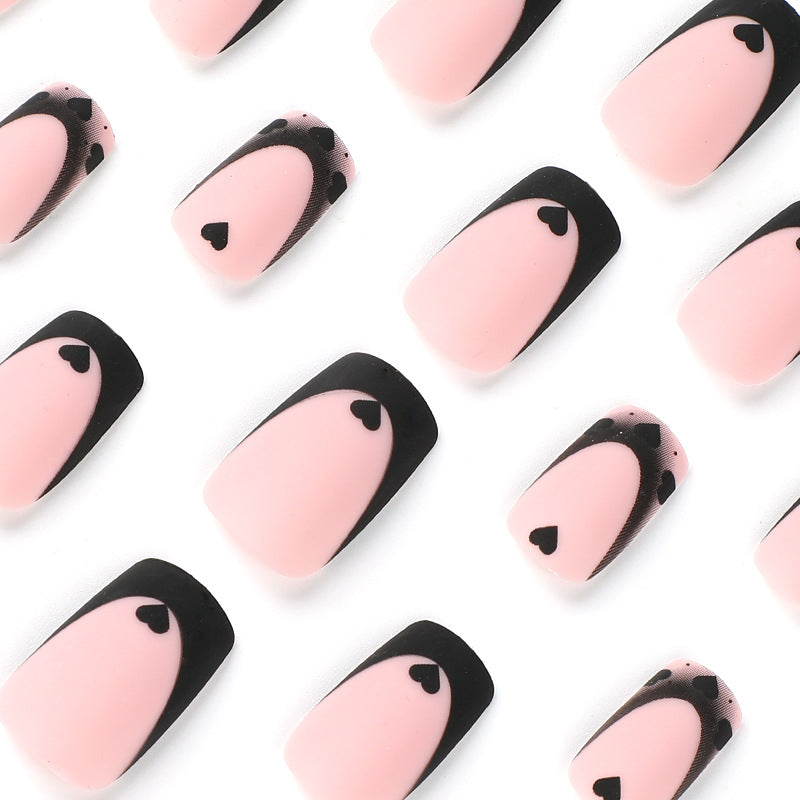 M79 Frosted Gradient French Black Heart Square medium nail