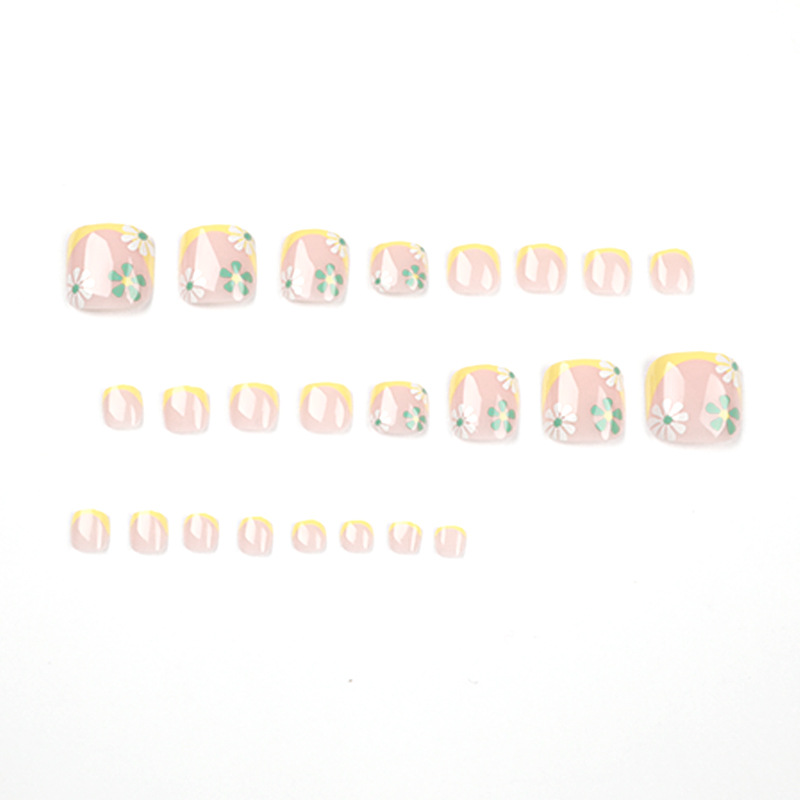 T6 Summer Yellow French flower toe nails