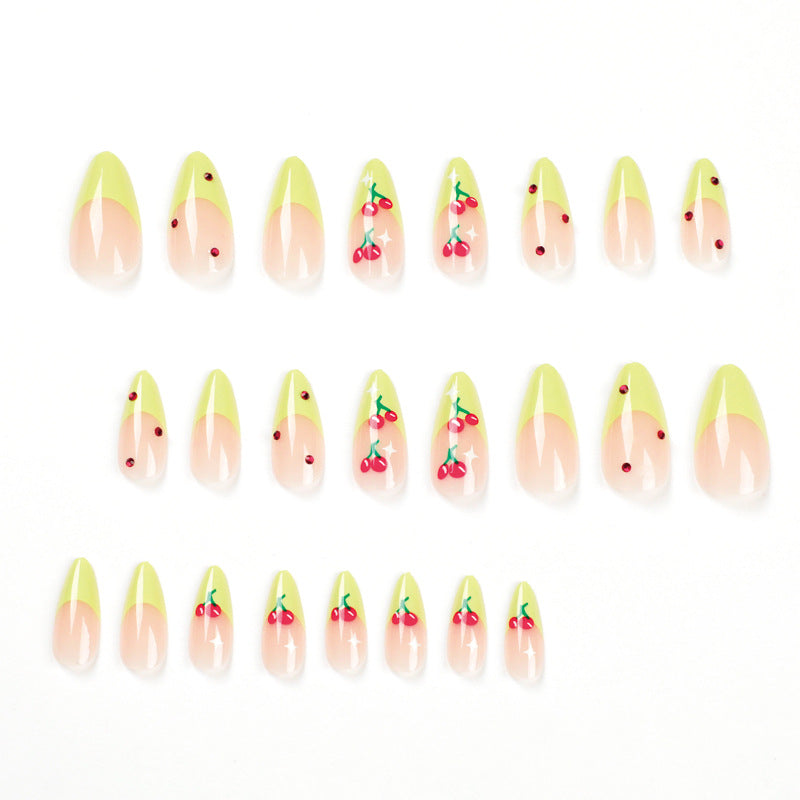 M64 grass green cherry French medium nails