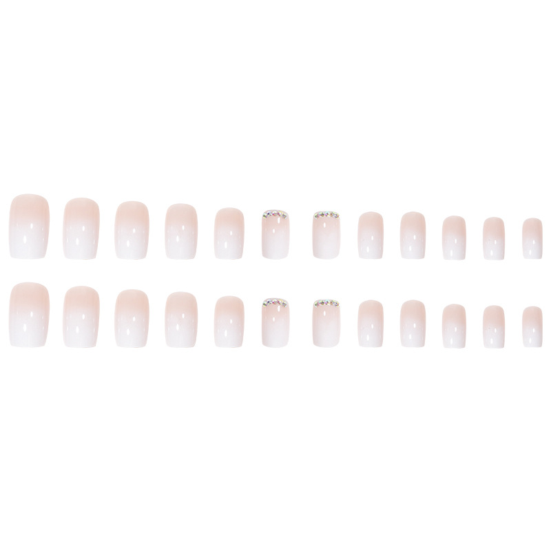 S81 Nude pink gradient diamond square short nails