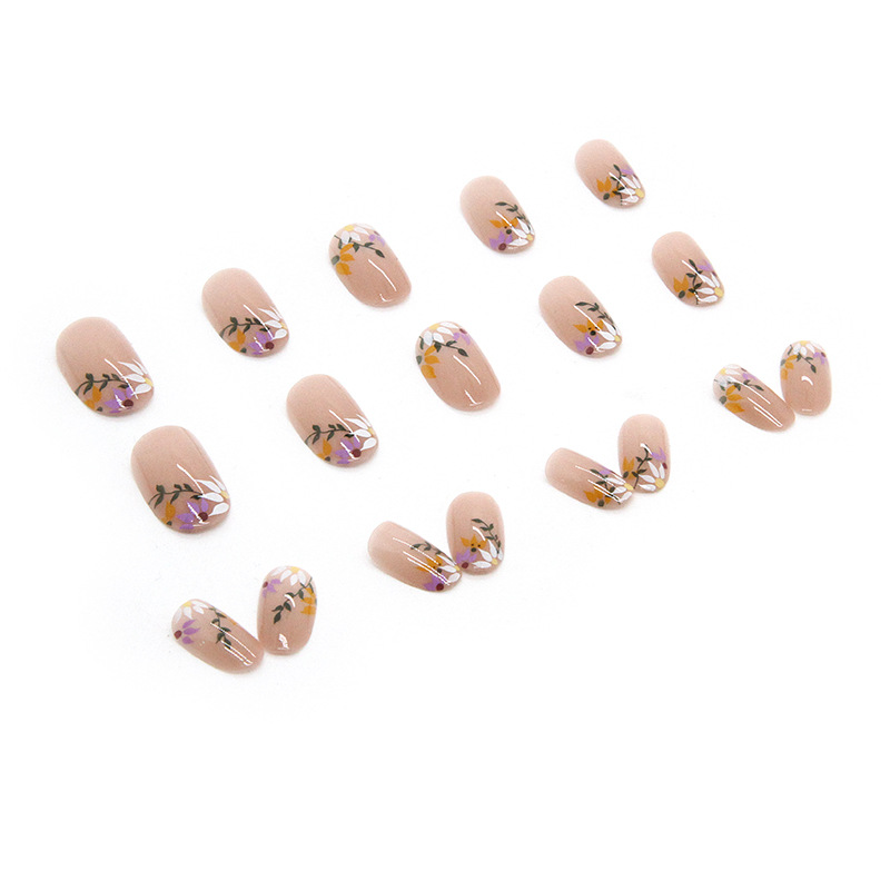 S83 Nude Sunflower Flowers French Tip Almond short nails