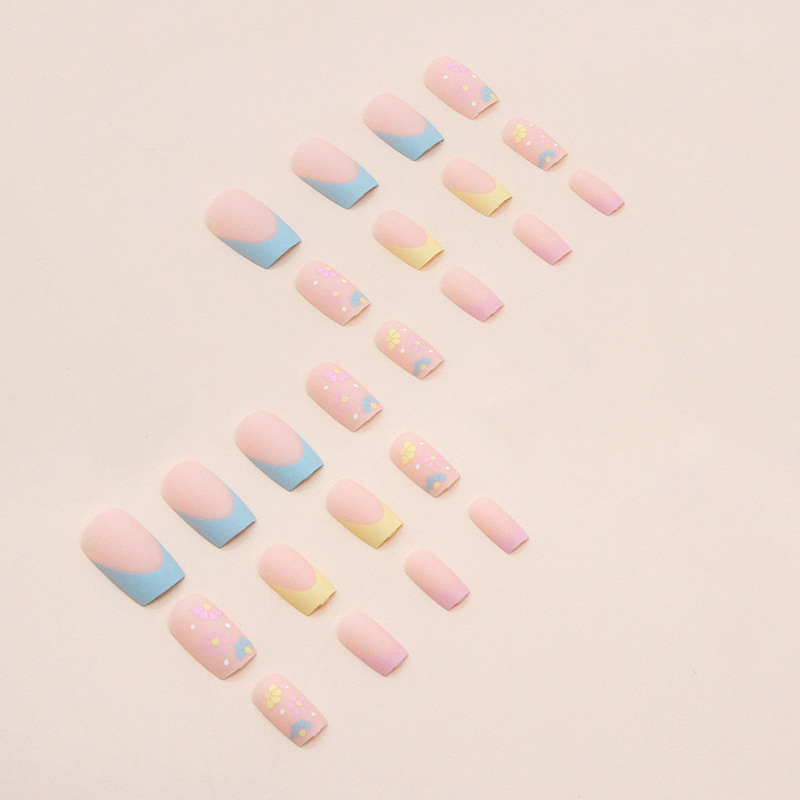 M107 Frosted Rainbow Sunflower Medium Nails